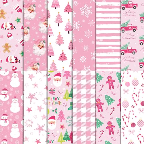 24 Blatt rosa Weihnachtsmusterpapier Packung 12 Designs rosa Weihnachten Scrapbook Papierblock 30,5 x 30,5 cm Weihnachten Hintergrund Papier Weihnachten Muster Kartonpapier Weihnachten Herbst von BHNACIER