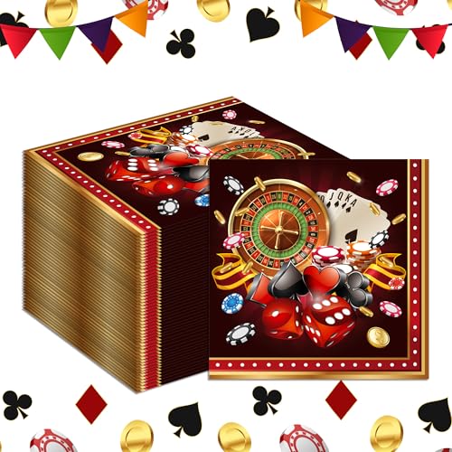 40 Stück Casino Party Servietten Casino Nacht Papierservietten Casino Thema Party Servietten Casino Geburtstag Servietten Las Vegas Jackpot Spiel Einweg-Party-Servietten Casino Servietten für Casino von BHNACIER