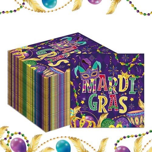 40 Stück Mardi Gras Party-Servietten, Karneval, Maskerade, Papierservietten, Mardi Gras, Einweg-Papierservietten, Karneval, Maskerade, Servietten für Karneval, Party-Dekoration von BHNACIER