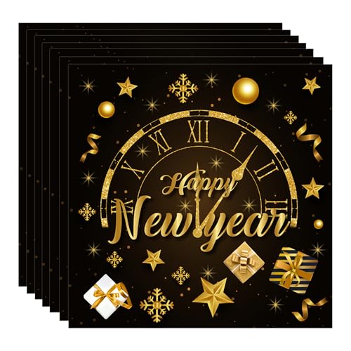 40 Stück schwarz goldene Neujahrsservietten 2025 Happy New Year-Servietten Schwarz & Gold Happy New Year Papierservietten Happy New Year Motto Mittagessen Cocktail-Servietten für Weihnachten Neujahr von BHNACIER