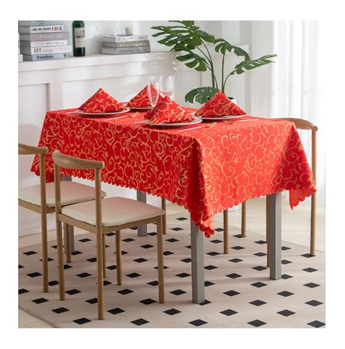 BHOMTY Rechteckige Jacquard-Tischdecke Weihnachtsrote Tischdecke Geeignet für Esstisch, Couchtisch, Hotel, Büro Meeting Rot B 120 * 160cm von BHOMTY