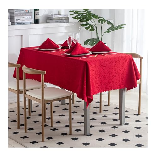 BHOMTY Rechteckige Jacquard-Tischdecke Weihnachtsrote Tischdecke Geeignet für Esstisch, Couchtisch, Hotel, Büro Meeting Rot D 120 * 160cm von BHOMTY