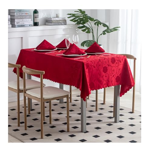 BHOMTY Rechteckige Jacquard-Tischdecke Weihnachtsrote Tischdecke Geeignet für Esstisch, Couchtisch, Hotel, Büro Meeting Rot E 140 * 180cm von BHOMTY