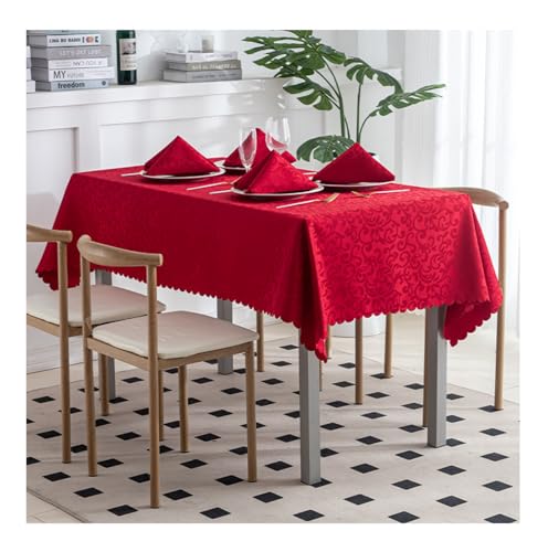 BHOMTY Rechteckige Jacquard-Tischdecke Weihnachtsrote Tischdecke Geeignet für Esstisch, Couchtisch, Hotel, Büro Meeting Rot G 140 * 220cm von BHOMTY