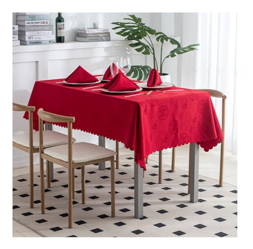 BHOMTY Rechteckige Jacquard-Tischdecke Weihnachtsrote Tischdecke Geeignet für Esstisch, Couchtisch, Hotel, Büro Meeting Rot H 200 * 260cm von BHOMTY