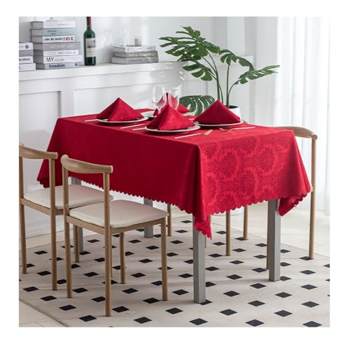 BHOMTY Rechteckige Jacquard-Tischdecke Weihnachtsrote Tischdecke Geeignet für Esstisch, Couchtisch, Hotel, Büro Meeting Rot I 140 * 140cm von BHOMTY