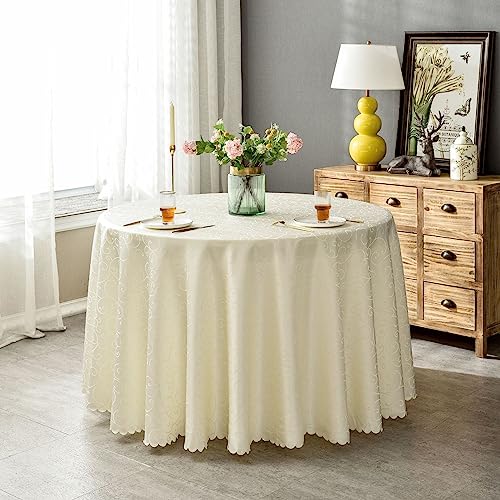 BHOMTY Runde Jacquard-Tischdecke Schützt und dekoriert den Tisch Geeignet für Haus, Hotel Restaurant, Hochzeit Bankett, Büro Treffen Beige Durchmesser 180 cm von BHOMTY