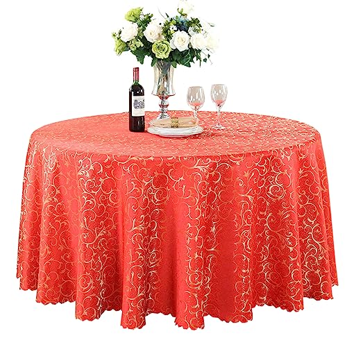 BHOMTY Runde Jacquard-Tischdecke Schützt und dekoriert den Tisch Geeignet für Haus, Hotel Restaurant, Hochzeit Bankett, Büro Treffen Leuchtendes Rot Durchmesser 180 cm von BHOMTY