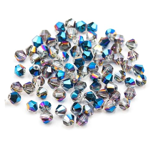 Kristall Bicone Perle 4mm glänzende Metall Farbe doppelkegel perlen Glas Perlen halb vernickelt Farbe Perlen kristall schmuck perlen for Schmuck Machen 120 Teile/los(Half-Blue) von BHOUTY