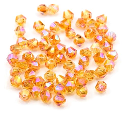 Kristall Bicone Perle 4mm glänzende Metall Farbe doppelkegel perlen Glas Perlen halb vernickelt Farbe Perlen kristall schmuck perlen for Schmuck Machen 120 Teile/los(Half-orange ab) von BHOUTY