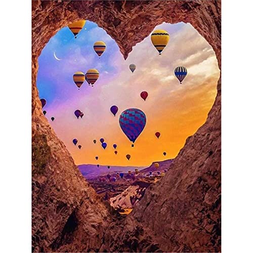 BIAAF 5D DIY Diamant Painting Bilder,Diamant Malereiset Kit,Malen nach Zahlen,Kristallstrass Stickerei Heart Hot Air Balloon Full Drill Erwachsene/Kinder für Home Wall Decor Square Drill 40x60cm von BIAAF