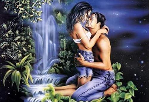 DIY 5D Diamant Malerei Kits Vollbohrer Couple Kissing Under Waterfall Diamond Painting Erwachsene Kristall Strass Stickerei Kreuzstich Arts Craft Geschenkfür Home Wand Decor Square Drill 60x80cm von BIAAF