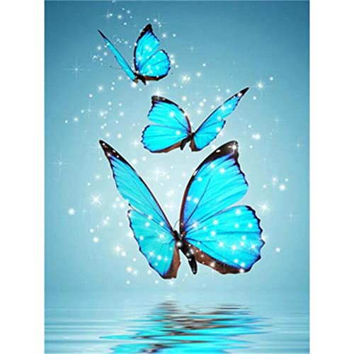 Diamond Painting-Set Bilder Groß Erwachsene/Kinder Blauer Schmetterling auf dem Wasser 5D DIY Daiments Painting Full Drill Malen nach Zahlen Malerei Kits für Home Wall Decor Round Drill 25x30cm von BIAAF