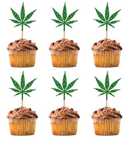 BIABISD 12 Stück Blatt Cupcake Topper – Have a Dope Geburtstag Kuchen Topper – Kuchendekorationen für Männer Frauen Marihuana Them 420 Geburtstag Party Supplies Grün von BIABISD