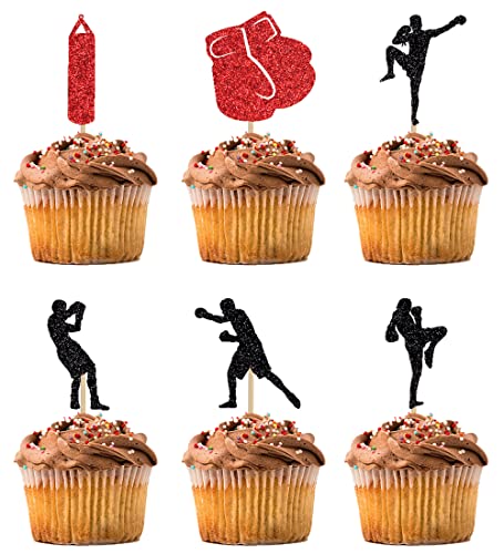 BIABISD 12 Stück Boxen Cupcake Topper Boxen Thema Cupcake Topper Boxen Happy Birthday Party Supplies glänzend schwarz rot Dekorationen von BIABISD