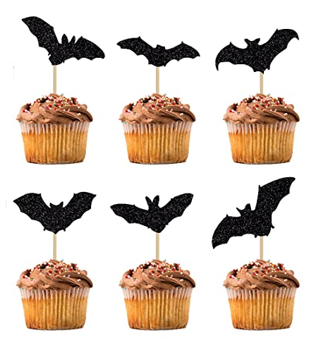 BIABISD 12 Stück Fledermaus-Cupcake-Topper Glitzer Halloween Fledermaus Thema Cupcake Topper Halloween Fledermaus Thema Geburtstag Party Kuchen Dekorationen Zubehör von BIABISD