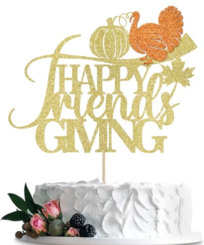 BIABISD Happy Friends Giving Cake Topper, Herbst Herbst Happy Thanksgiving Kuchendekorationen, Give Thanks, Herbst Kürbis Truthahn Motto Party Cake Topper, Thanksgiving Theme Party Supplies (3) von BIABISD