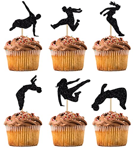 BIABISD Parkour-Cupcake-Topper mit Parkour-Motiv, Cupcake-Topper, Extremsport, Happy Birthday, Partyzubehör, glänzende schwarze Dekorationen, 12 Stück von BIABISD