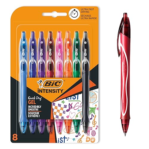 BIC Gel-ocity Quick Dry Tintenroller, Gelstifte in 8 verschiedenen Farben, Strichstärke Medium, mit gummierter Griff-Fläche von BIC