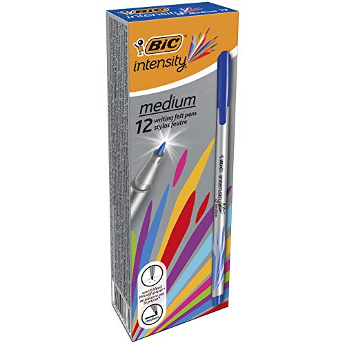 BIC Intensity Fineliner, Filzstifte Set mit 12 Stiften in Blau, mit mittlerer Spitze, Ideal für das Büro, das Home Office oder die Schule von BIC