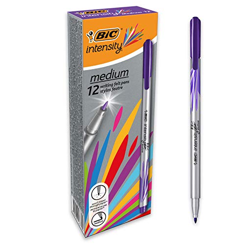 BIC Intensity Fineliner, Filzstifte Set mit 12 Stiften in Lila, mit mittlerer Spitze, Ideal für das Büro, das Home Office oder die Schule von BIC