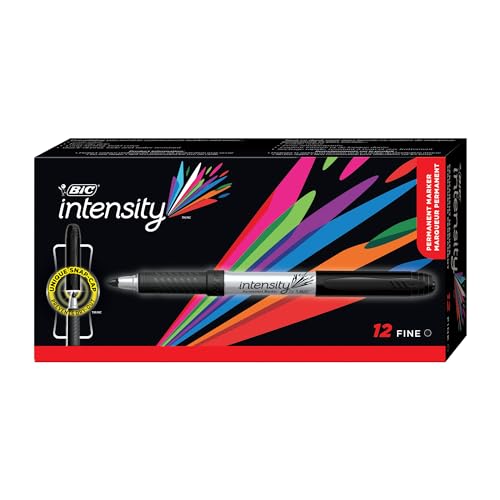 BIC Intensity Marker Ultra Fine, in schwarz, 12er Pack, Strichstärke: 0.6 mm, mit gummierter Griffzone von BIC