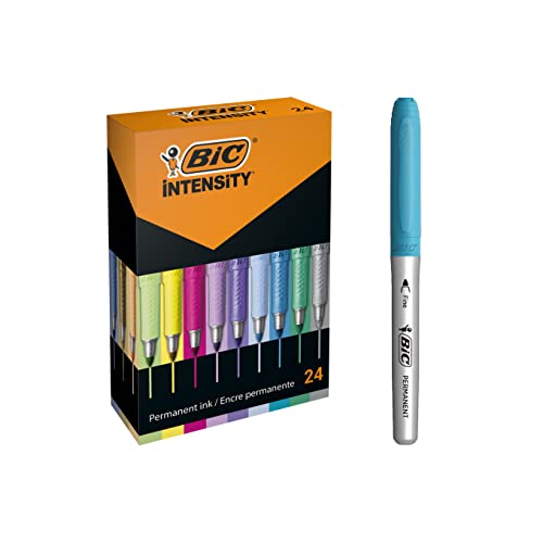 BIC Intensity Pastell Marker, in 24 verschiedenen Metallic- und Pastellfarben, geruchsarm, schnell trocknend, (Verpackung kann variieren), 1 stück (24er Pack) von BIC