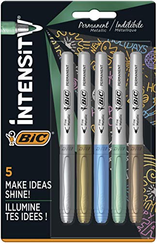 BIC Metallische Permanentmarker — 5er-Pack — verschiedene metallische Farben — für dunkle und helle Oberflächen — geruchsarm (verschiedene Modelle) von BIC