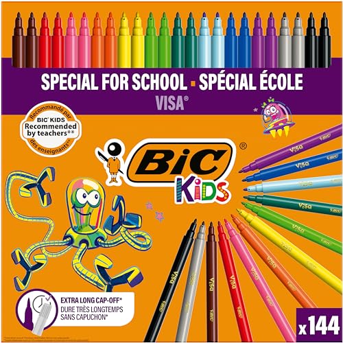 BIC Kids 8878381 Visa Fasermaler Schulset / Klassensatz, 144-teilig von BIC