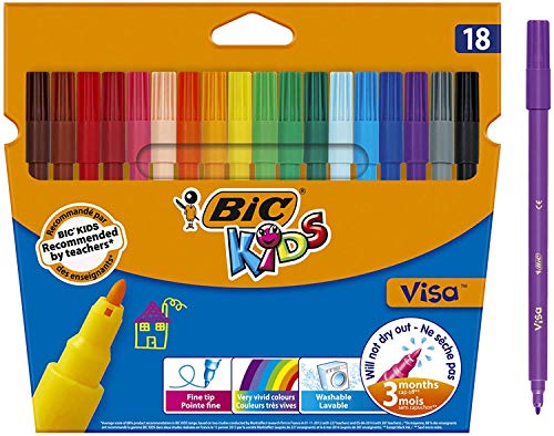 BIC Kids 888681 Pinsel-Fasermaler Visa, 18 Stück, 18-farbig sortiert von BIC