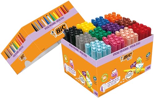 BIC Kids Filzstifte Set Visacolor XL, Fasermaler zum Malen in 12 Farben, 144 Stifte, auswaschbar, für Kinder ab 3 von BIC