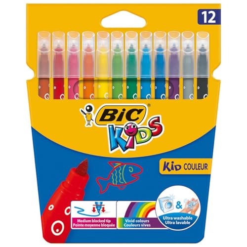 BIC Kids Fasermaler Kid Couleur (auswaschbare Filzstifte, 1 x 12 bunte Kinder Filzstifte, ab 5 Jahren, im Kartonetui) von BIC