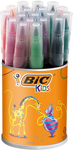 BIC Kids Filzstifte Kid Couleur XL, Fasermaler zum Malen in 12 auswaschbaren Farben, mit dicker Spitze, im Karton Etui, ab 5 Jahre von BIC