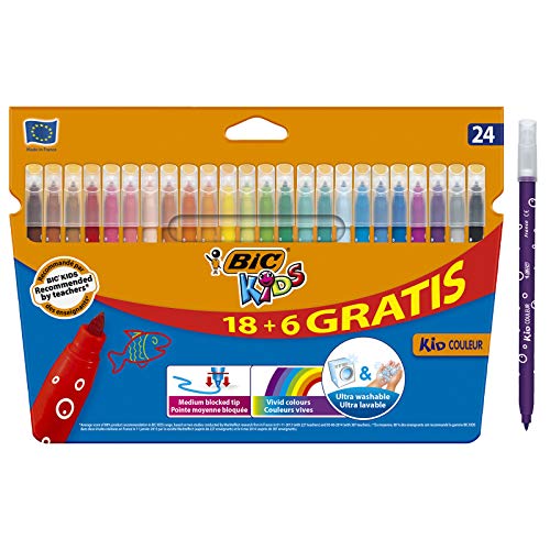 BIC Kids Filzstifte, bunt Lot de 18 + 6 gratuits mehrfarbig, 841803, 18 Stück (1er Pack) von BIC