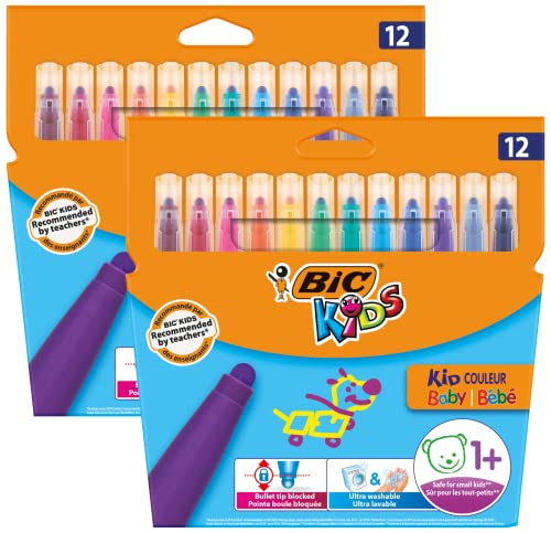 BIC Kids Filzstifte Kid Couleur Baby, Fasermaler zum Malen in 12 auswaschbaren Farben, mit stabiler Spitze, im Karton Etui, ab 1 Jahr, 2x 12 Stück von BIC Kids