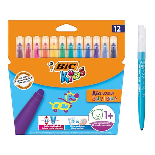 BIC Kids Filzstifte Kid Couleur, Fasermaler zum Malen in 24 auswaschbaren Farben, mit stabiler Spitze, im Karton Etui, ab 5 Jahre von BIC