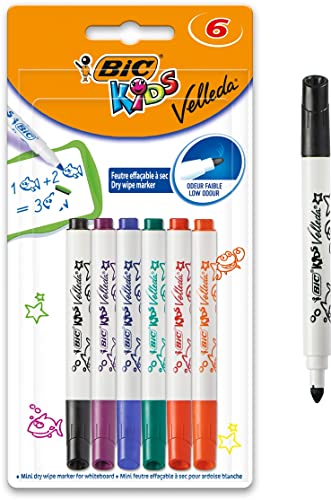 BIC Kids Marker Mini Velleda, Whiteboard Stifte, abwischbare Stifte in 6 Farben, leicht trocken abwischbar & geruchsarm von BIC