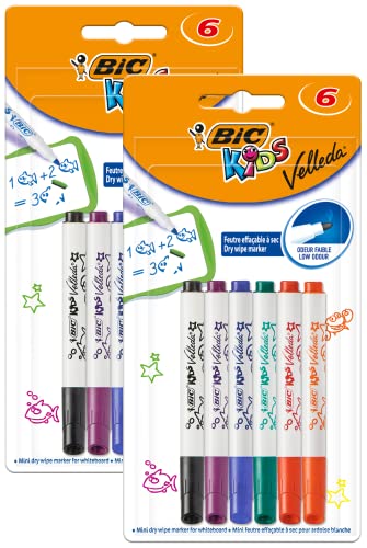 BIC Kids Mini Velleda Whiteboard Marker Feine Kugelschreiber, in 6 Farben, 2x 6er Pack von BIC Kids