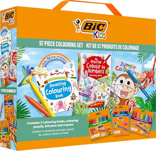 BIC Kids Stifte Set mit Malbuch: 18 Buntstifte, 18 Filzstifte, 18 Malkreiden, 3 Malbücher und 50 Sticker von BIC