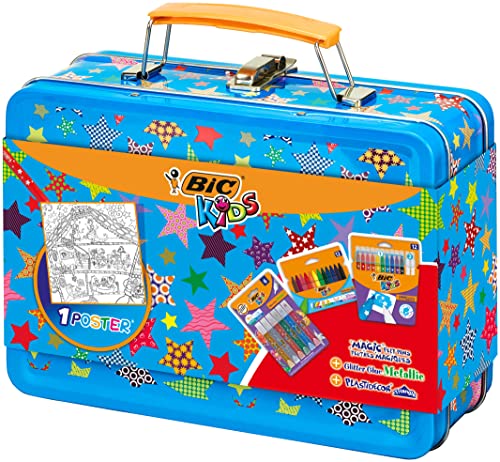 BIC Kids Stifte Set: 12 Magic Filzstifte, 6 Glitzerkleber, 12 Ölmalkreiden und 1 Ausmal-Poster in praktischem Malkoffer von BIC