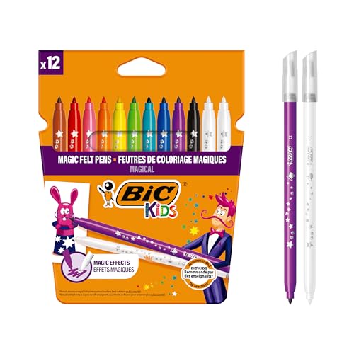 BIC Kids 9202962 Zauberstifte Colour & Erase, 12er Set, Filzstifte mit Zauber-Effekten, Auswaschbare Stifte für Kinder von BIC