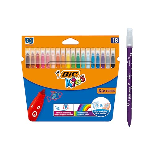 Bic 937508 KIDS Fasermaler Kid Couleur medium, 18er Kartonetui von BIC