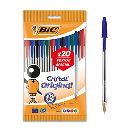 912671 Bic Cristal Kugelschreiber, nicht ausfahrbar, Schwarz/Blau/Rot/Grün von BIC