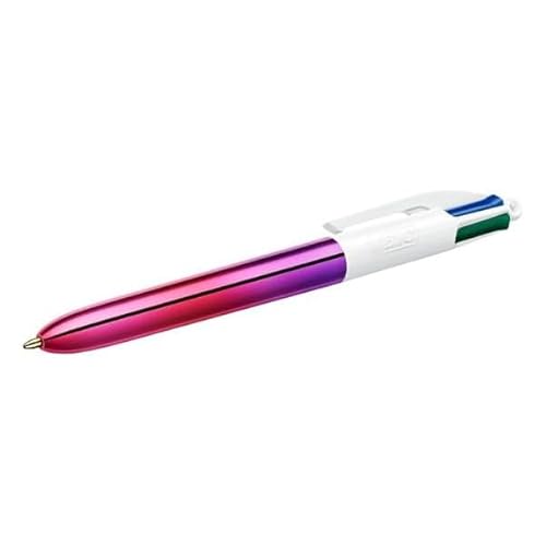 BIC - 1 Kugelschreiber mit 4 klassischen Farben – Farbverlauf – mittlere Spitze: 1 mm – 1 rosa Motiv von BIC