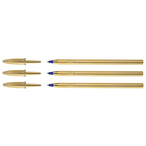 BIC 3 Stück Kugelschreiber Kristall Celebrate Limited Edition, pte blau Körper Gold von BIC