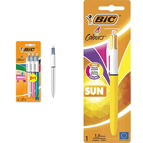 BIC 4 Colour Shine Kugelschreiber & 4 Farben Kugelschreiber 4 Colours Sun, Special Edition, 1er Pack, Ideal für das Büro, das Home Office oder die Schule von BIC