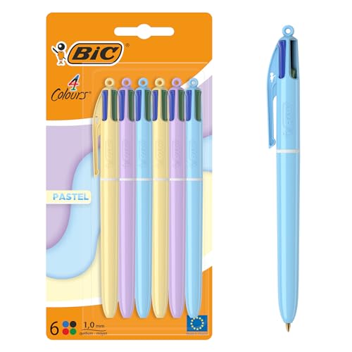 BIC 4 Farben Kugelschreiber Set in Pastell, in verschiedenen Farben, 6er Pack, Ideal für das Büro, das Home Office oder die Schule von BIC