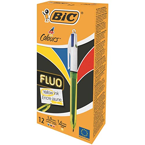 BiC 933948 Vierfarbkugelschreiber 4 Colours Fluo - 3-Farb-Kugelschreiber, Neongelb von BIC