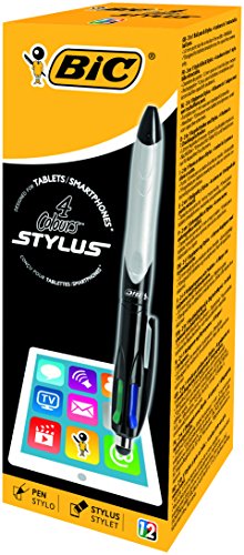 BIC 4 Farben Kugelschreiber Set 4 Colours Stylus, mit Touchpen-Funktion, 12er Pack, Ideal für das Büro, das Home Office oder die Schule von BIC