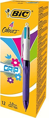BIC 4 Farben Kugelschreiber Set 4 Colours Grip Fun, Pastell Farben, 12er Pack, Ideal für das Büro, das Home Office oder die Schule von BIC